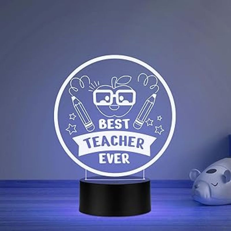 Best Teacher Ever LED Desk Table Lamp with Automatic Color Changing Light Memorable Gift for Teacher  Birthday Gift for Teachers Teachers Day Gift