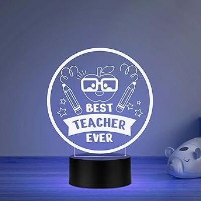 Best Teacher Ever LED Desk Table Lamp with Automatic Color Changing Light Memorable Gift for Teacher  Birthday Gift for Teachers Teachers Day Gift