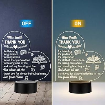 Personalized Thankyou Gift for Teacher from Student Teachers Day Gift for Teacher, Mom, Father, Sister, Brother Warm White Light