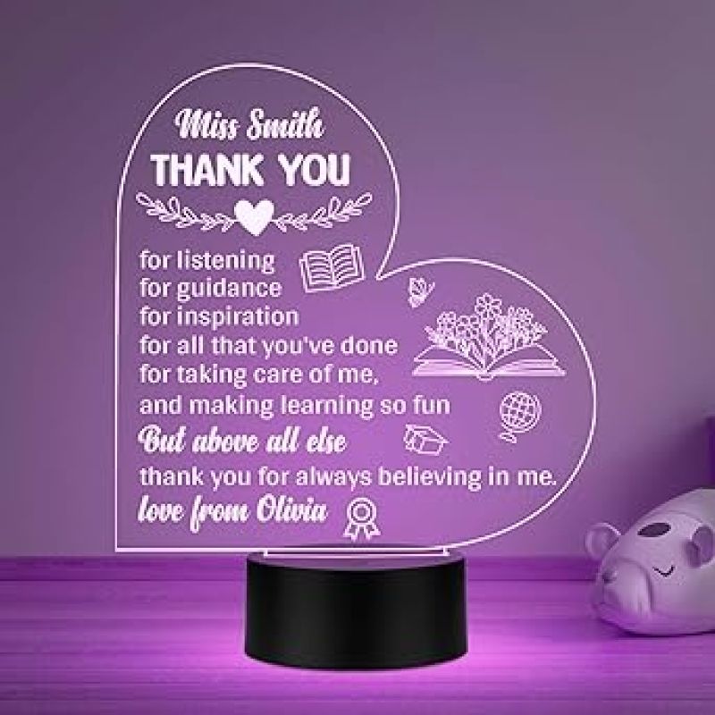 Personalized Thankyou Gift for Teacher from Student Teachers Day Gift for Teacher, Mom, Father, Sister, Brother Multicolored Light