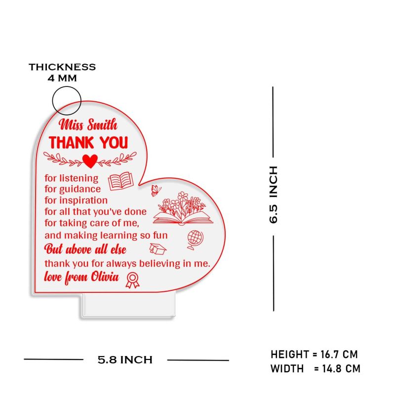 Personalized Thankyou Gift for Teacher from Student Teachers Day Gift for Teacher, Mom, Father, Sister, Brother Multicolored Light