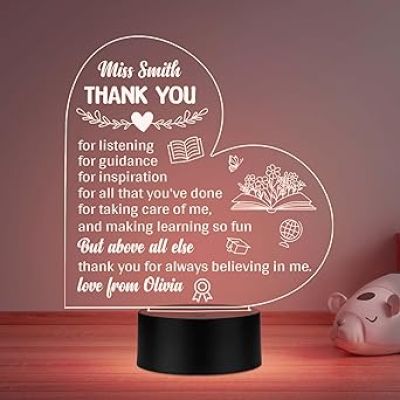 Personalized Thankyou Gift for Teacher from Student Teachers Day Gift for Teacher, Mom, Father, Sister, Brother Multicolored Light