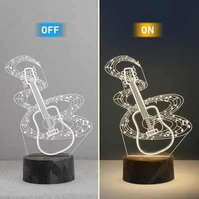 3D Illusion Guitar LED Desk Table Lamp Music Lover Gift Birthday Return Gift Music Room Decor Light Gift for Guitar Lover Warm White Light