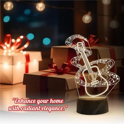 3D Illusion Guitar LED Desk Table Lamp Music Lover Gift Birthday Return Gift Music Room Decor Light Gift for Guitar Lover Warm White Light