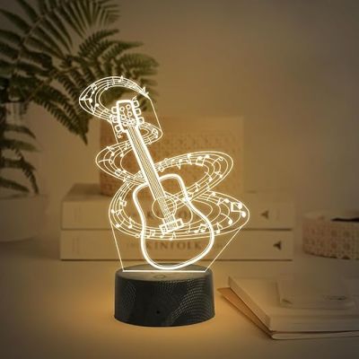 3D Illusion Guitar LED Desk Table Lamp Music Lover Gift Birthday Return Gift Music Room Decor Light Gift for Guitar Lover Warm White Light