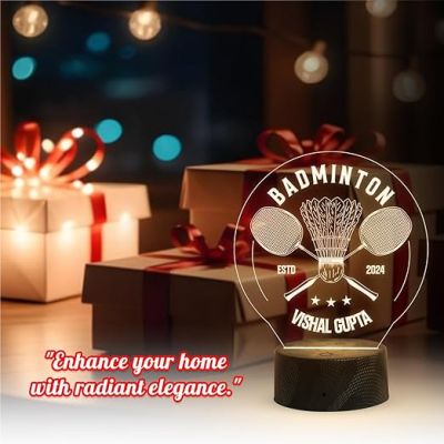 Personalized Badminton Led Lamp Gift for Sports Fans Birthday Gift for Badminton Player Home Decor Light Bedside Table Lamp Warm White Light