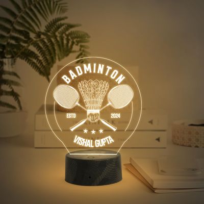 Personalized Badminton Led Lamp Gift for Sports Fans Birthday Gift for Badminton Player Home Decor Light Bedside Table Lamp Warm White Light