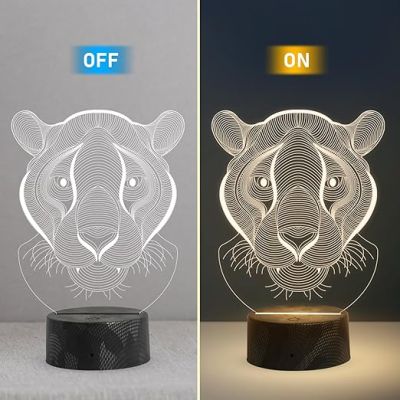 3D Illusion Lion Face Night Lamp Return Gift Kids Birthday Bedside Lamp Room Decor for Child Girls Boys Warm White Light