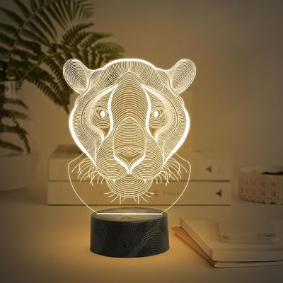 3D Illusion Lion Face Night Lamp Return Gift Kids Birthday Bedside Lamp Room Decor for Child Girls Boys Warm White Light