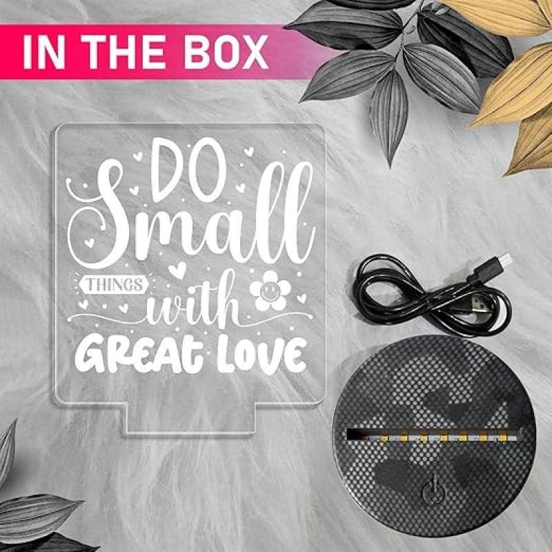 Do Small Things with Great Love Engraved Quote Led Lamp with Warm White Light Home Decor Light Bedside Desk Table Lamp
