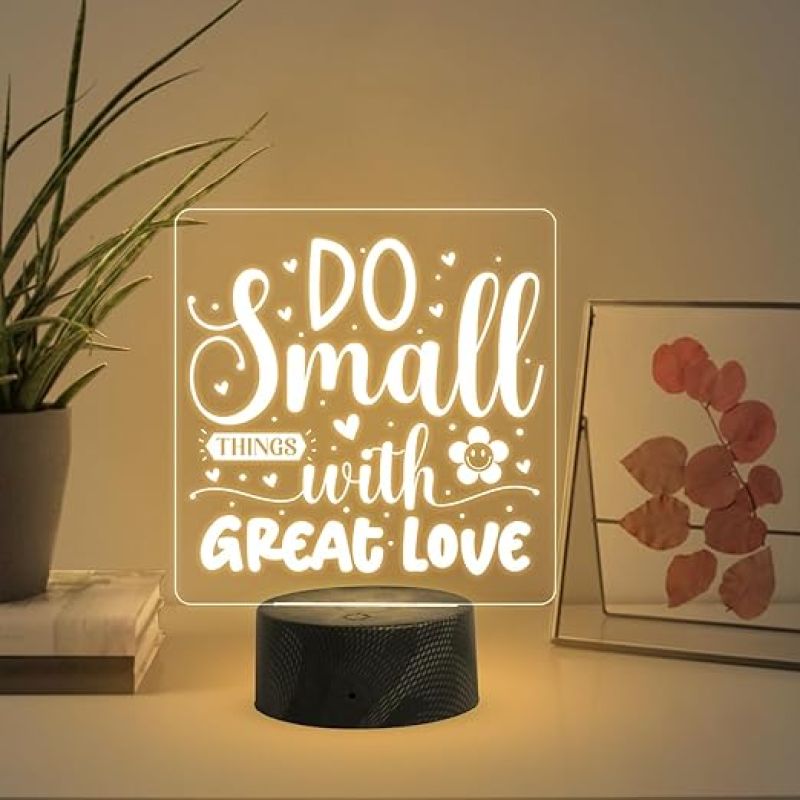 Do Small Things with Great Love Engraved Quote Led Lamp with Warm White Light Home Decor Light Bedside Desk Table Lamp