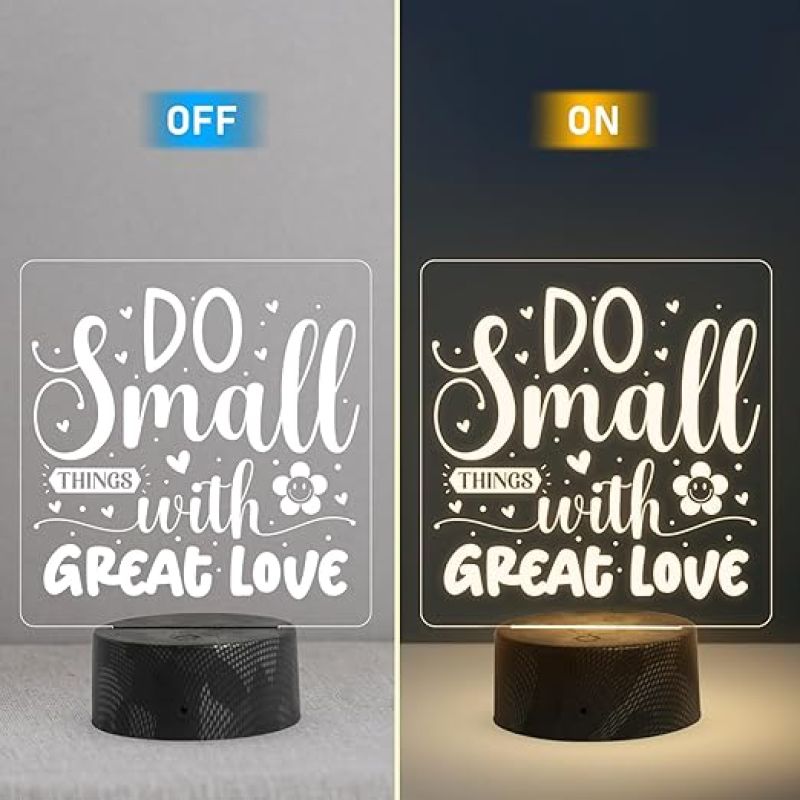 Do Small Things with Great Love Engraved Quote Led Lamp with Warm White Light Home Decor Light Bedside Desk Table Lamp