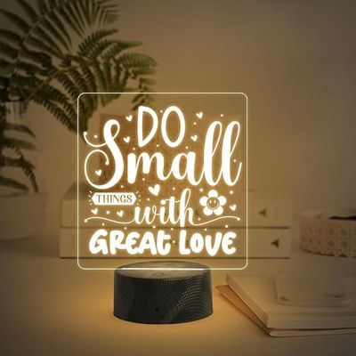 Do Small Things with Great Love Engraved Quote Led Lamp with Warm White Light Home Decor Light Bedside Desk Table Lamp