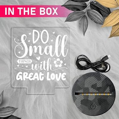 Do Small Things with Great Love Engraved Quote Led Lamp with Warm White Light Home Decor Light Bedside Desk Table Lamp
