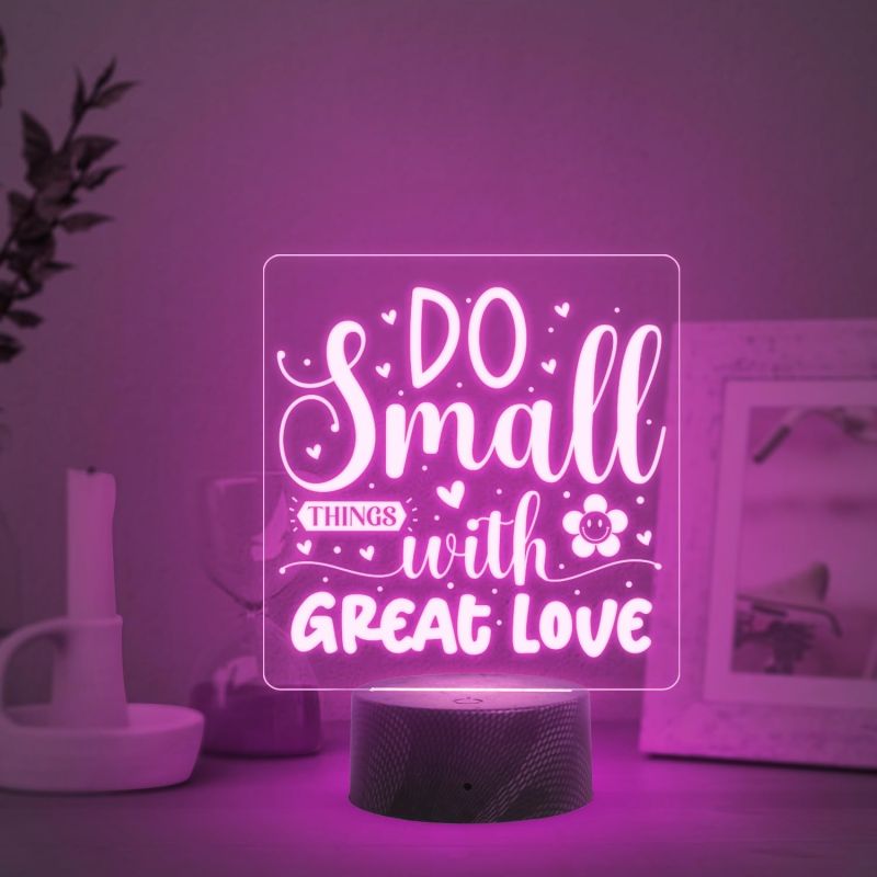 Do Small Things with Great Love Engraved Quote Led Lamp with Automatic Color Changing Light Home Decor Light | Bedside Desk Table Lamp