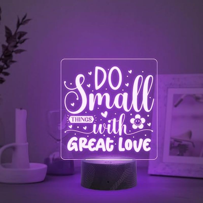 Do Small Things with Great Love Engraved Quote Led Lamp with Automatic Color Changing Light Home Decor Light | Bedside Desk Table Lamp