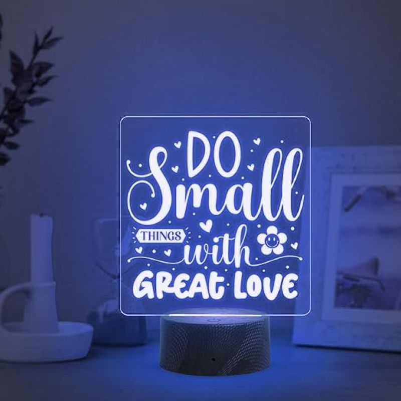 Do Small Things with Great Love Engraved Quote Led Lamp with Automatic Color Changing Light Home Decor Light | Bedside Desk Table Lamp