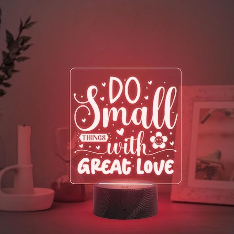 Do Small Things with Great Love Engraved Quote Led Lamp with Automatic Color Changing Light Home Decor Light | Bedside Desk Table Lamp