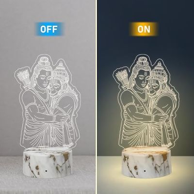 3D Illusion Ramji & Hanuman Led Night Lamp Religious Gift Items  Home Office & Pooja Room Decoration Light Diwali Gift Corporate Gift Warm White Light