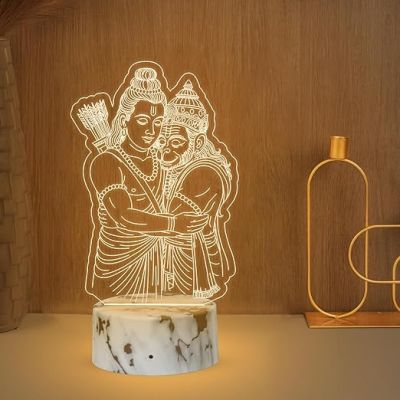 3D Illusion Ramji & Hanuman Led Night Lamp Religious Gift Items  Home Office & Pooja Room Decoration Light Diwali Gift Corporate Gift Warm White Light