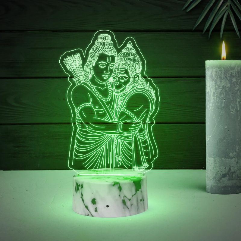 3D Illusion Ramji & Hanuman Led Night Lamp Religious Gift Items Home Office & Pooja Room Decoration Light Diwali Gift, Corporate Gift Multicolored Light