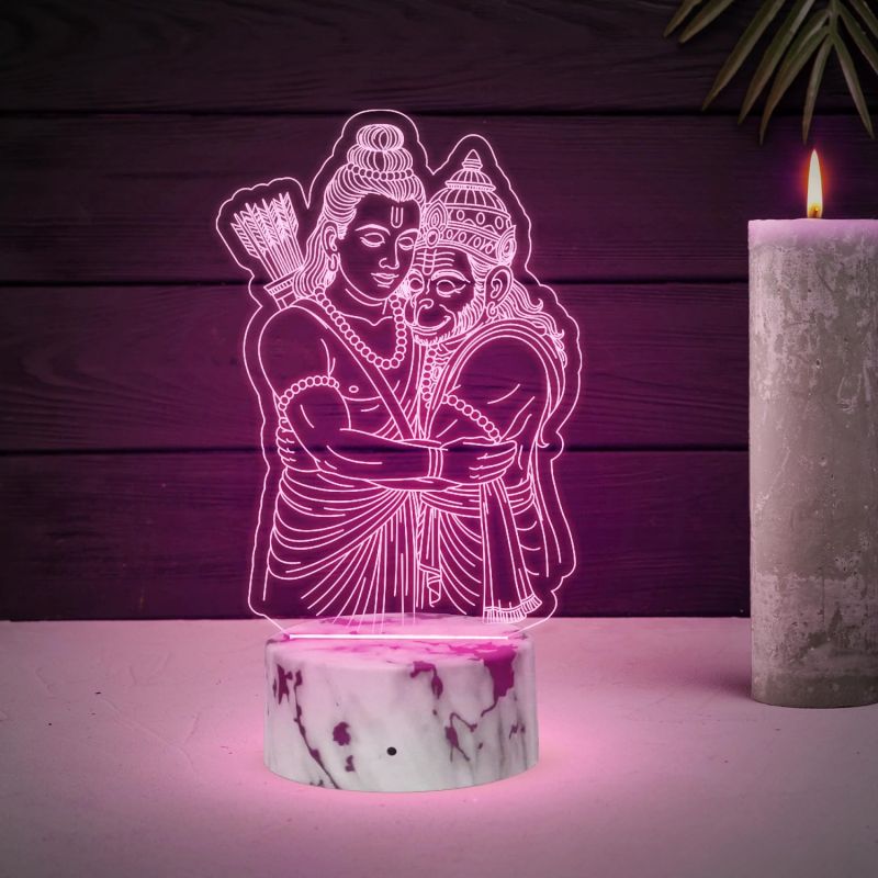 3D Illusion Ramji & Hanuman Led Night Lamp Religious Gift Items Home Office & Pooja Room Decoration Light Diwali Gift, Corporate Gift Multicolored Light