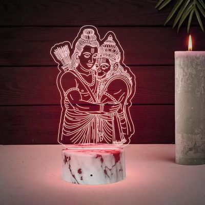3D Illusion Ramji & Hanuman Led Night Lamp Religious Gift Items Home Office & Pooja Room Decoration Light Diwali Gift, Corporate Gift Multicolored Light