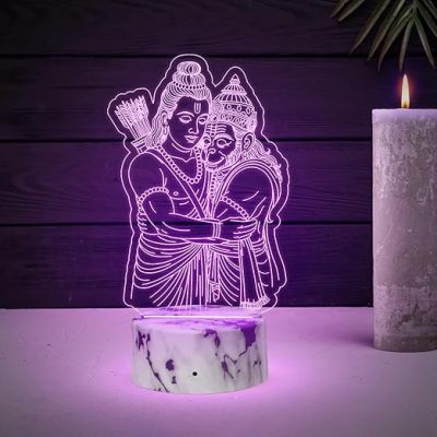 3D Illusion Ramji & Hanuman Led Night Lamp Religious Gift Items Home Office & Pooja Room Decoration Light Diwali Gift, Corporate Gift Multicolored Light