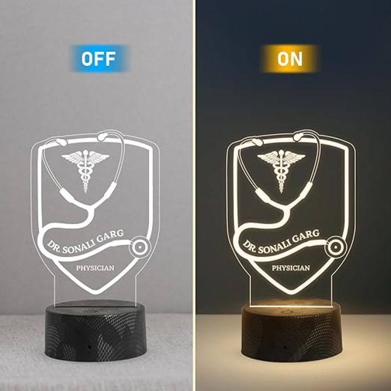 Personalized Doctor Name Plate Doctor Symbol with Stethoscope LED Lamp Thankyou Gift for Doctor Birthday Gift for Doctor Warm White Light
