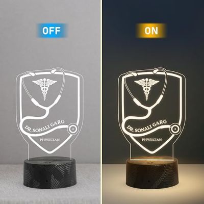 Personalized Doctor Name Plate Doctor Symbol with Stethoscope LED Lamp Thankyou Gift for Doctor Birthday Gift for Doctor Warm White Light