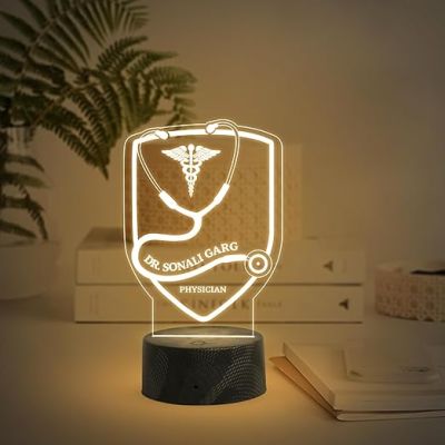 Personalized Doctor Name Plate Doctor Symbol with Stethoscope LED Lamp Thankyou Gift for Doctor Birthday Gift for Doctor Warm White Light