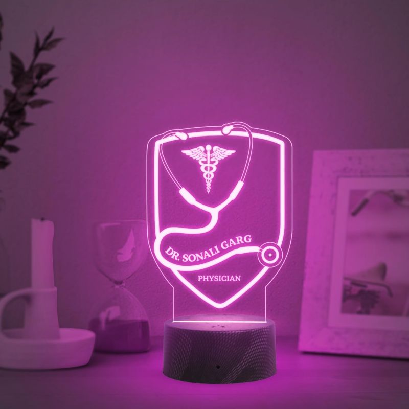 Personalized Doctor Name Plate Doctor Symbol with Stethoscope LED Lamp Thankyou Gift for Doctor Birthday Gift for Doctor Multicolored Light