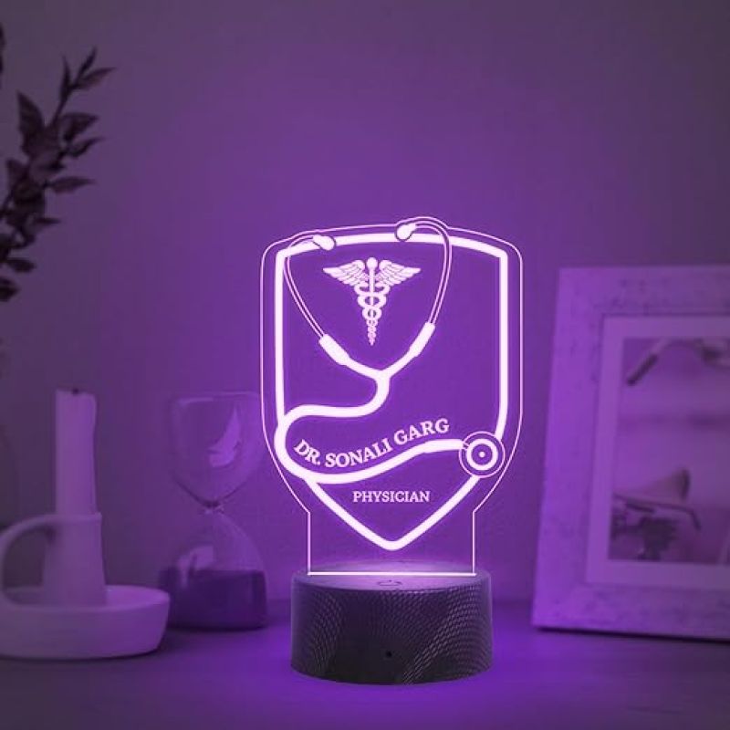 Personalized Doctor Name Plate Doctor Symbol with Stethoscope LED Lamp Thankyou Gift for Doctor Birthday Gift for Doctor Multicolored Light