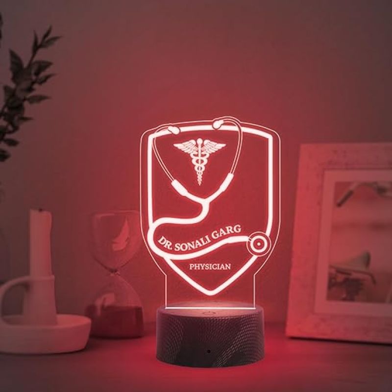 Personalized Doctor Name Plate Doctor Symbol with Stethoscope LED Lamp Thankyou Gift for Doctor Birthday Gift for Doctor Multicolored Light