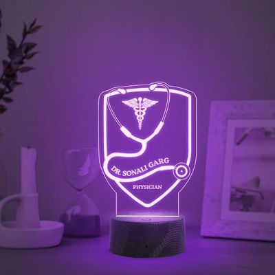 Personalized Doctor Name Plate Doctor Symbol with Stethoscope LED Lamp Thankyou Gift for Doctor Birthday Gift for Doctor Multicolored Light