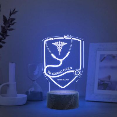 Personalized Doctor Name Plate Doctor Symbol with Stethoscope LED Lamp Thankyou Gift for Doctor Birthday Gift for Doctor Multicolored Light