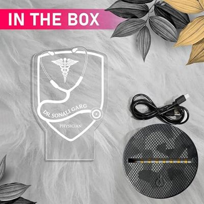 Personalized Doctor Name Plate Doctor Symbol with Stethoscope LED Lamp Thankyou Gift for Doctor Birthday Gift for Doctor Multicolored Light