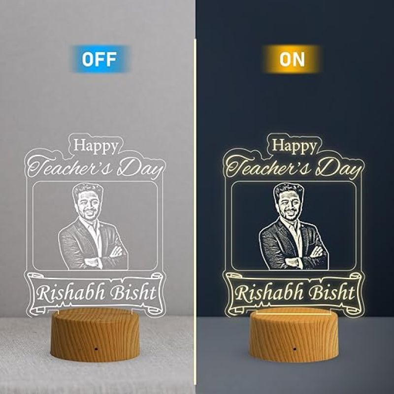 Happy Teachers Day Personalized Led Lamp  Customized with Photo & Name Memorable Teachers Day Gift for Sir/Madam  Warm White Light