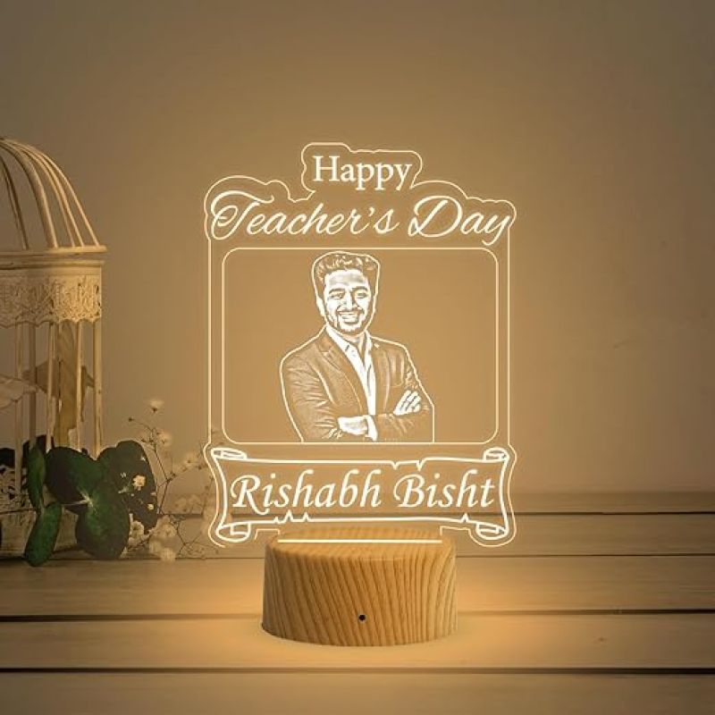 Happy Teachers Day Personalized Led Lamp  Customized with Photo & Name Memorable Teachers Day Gift for Sir/Madam  Warm White Light
