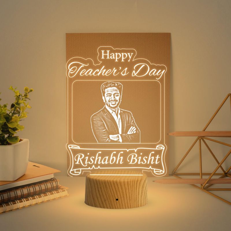 Happy Teachers Day Personalized Led Lamp  Customized with Photo & Name Memorable Teachers Day Gift for Sir/Madam  Warm White Light