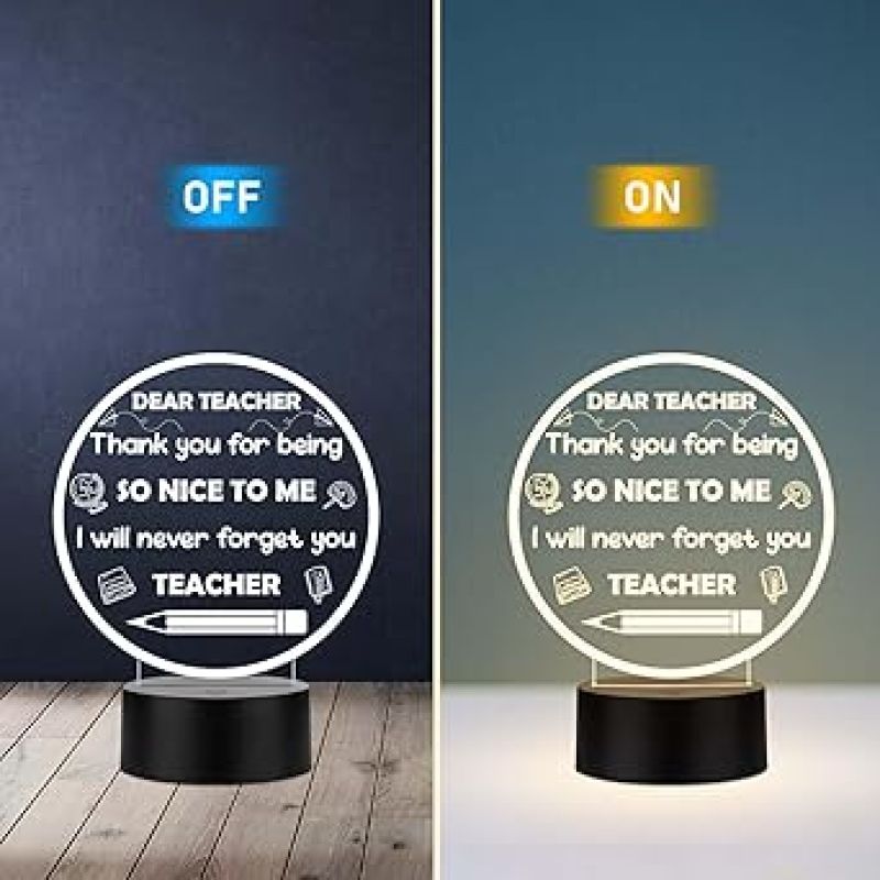 3D Illusion Dear Teacher Engraved Night Lamp Thankyou Gift for Teacher from Student Teacher Appreciation Gift Warm White Light