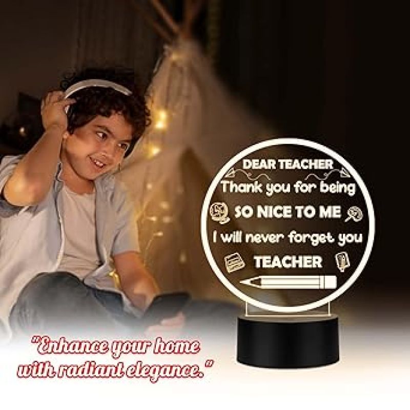 3D Illusion Dear Teacher Engraved Night Lamp Thankyou Gift for Teacher from Student Teacher Appreciation Gift Warm White Light