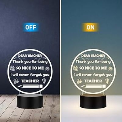 3D Illusion Dear Teacher Engraved Night Lamp Thankyou Gift for Teacher from Student Teacher Appreciation Gift Warm White Light