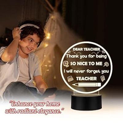 3D Illusion Dear Teacher Engraved Night Lamp Thankyou Gift for Teacher from Student Teacher Appreciation Gift Warm White Light