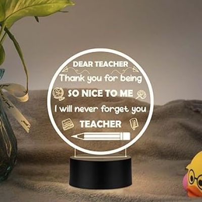 3D Illusion Dear Teacher Engraved Night Lamp Thankyou Gift for Teacher from Student Teacher Appreciation Gift Warm White Light