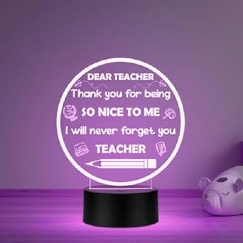 3D Illusion Dear Teacher Engraved Night Lamp Thankyou Gift for Teacher from Student Teacher Appreciation Gift Multicolored Light
