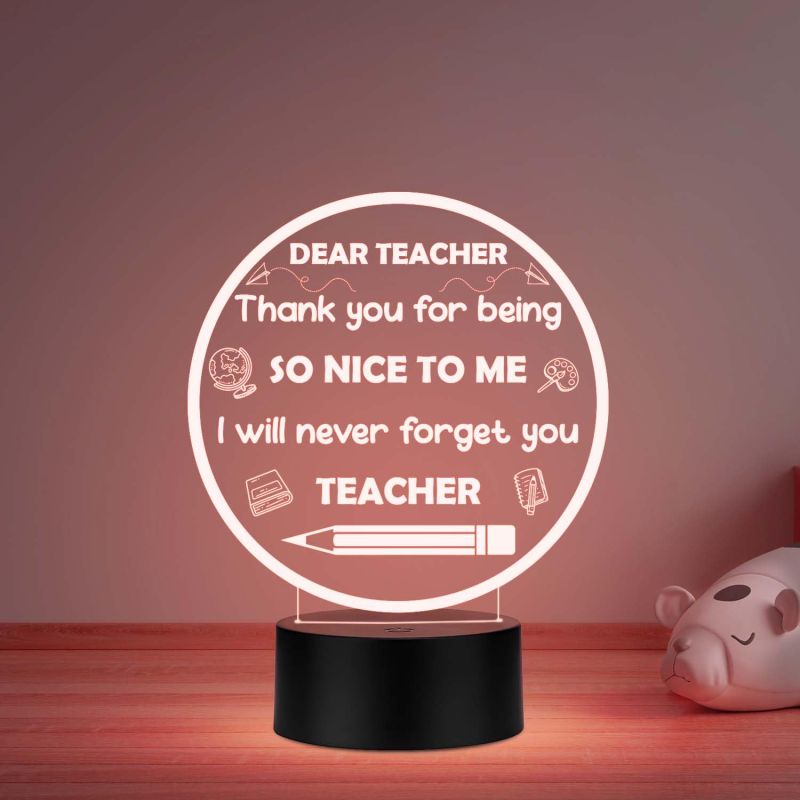 3D Illusion Dear Teacher Engraved Night Lamp Thankyou Gift for Teacher from Student Teacher Appreciation Gift Multicolored Light
