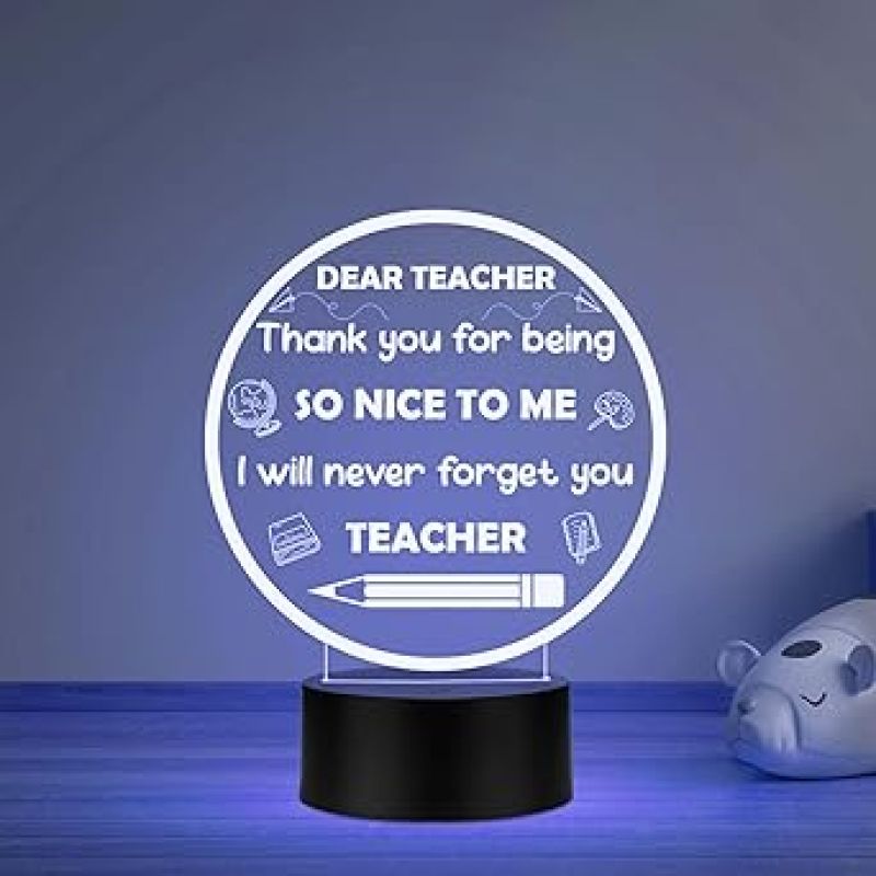 3D Illusion Dear Teacher Engraved Night Lamp Thankyou Gift for Teacher from Student Teacher Appreciation Gift Multicolored Light