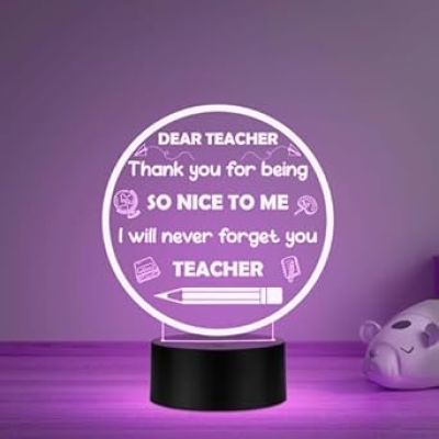 3D Illusion Dear Teacher Engraved Night Lamp Thankyou Gift for Teacher from Student Teacher Appreciation Gift Multicolored Light