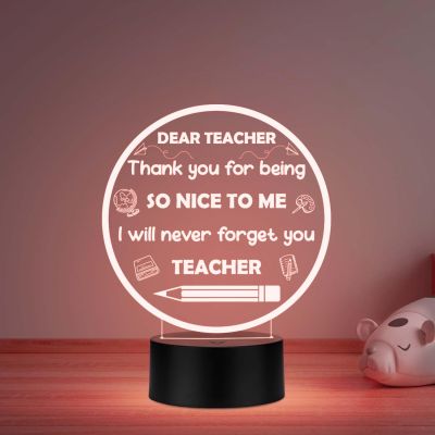 3D Illusion Dear Teacher Engraved Night Lamp Thankyou Gift for Teacher from Student Teacher Appreciation Gift Multicolored Light